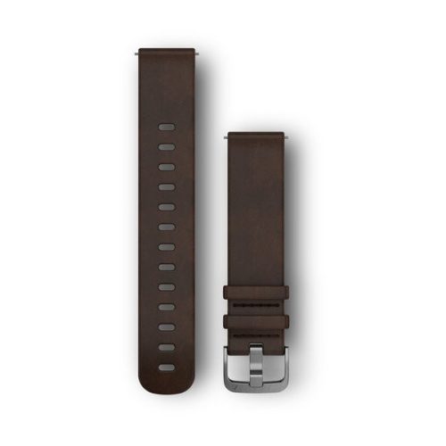 Óraszíj Garmin 20 mm sötétbarna bőr, ezüst csat (Quick Release) Vivomove HR Okosórához