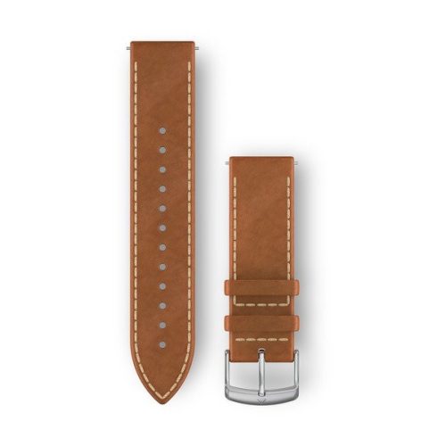 Óraszíj Garmin 20 mm barna bőr, ezüst csat (Quick Release) Vivomove HR Okosórához