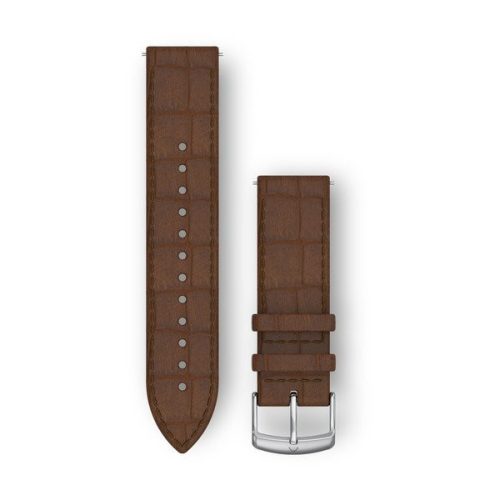 Óraszíj Garmin 20 mm sötétbarna bőr, Embossed Italian, ezüst csat (Quick Release) Vivomove HR Okosórához