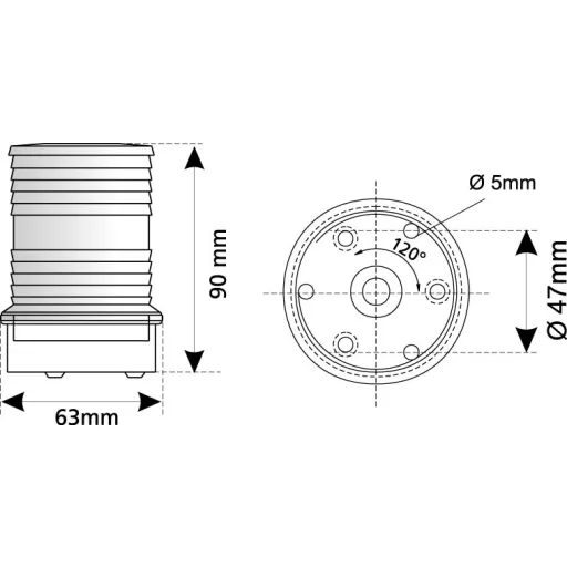 Světlo červené 360° 90x63 mm v bílém pouzdře