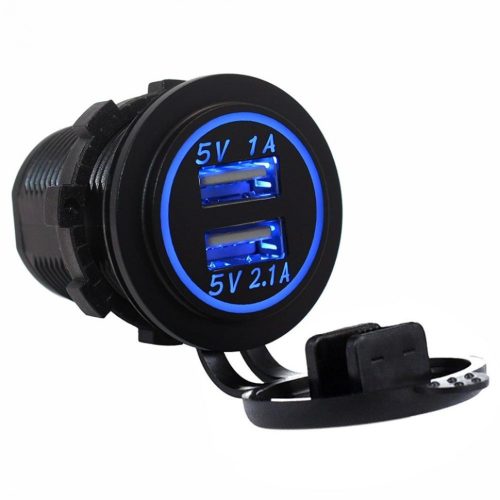 USB nabíječka LED modrá 12/24V - 4,2 A