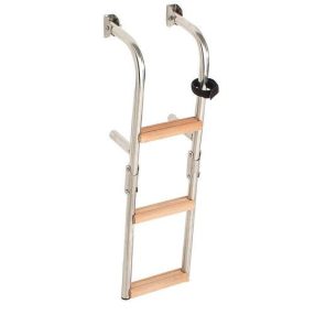 Lodní žebřík 3 stupně kovový teak 64x19cm