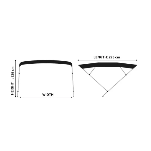 Bimini střecha dvojitý rám tmavě modrá 225x150-170x129 cm