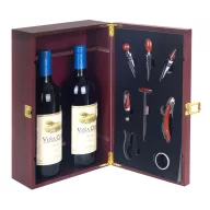 Fa bortartó doboz 2 üvegnek sommelier készlettel VVL